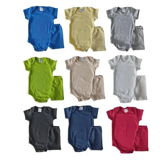 Kit 3 Conjuntos Body Liso Verão Ribana Bebê 03 Bodys e 03 Shorts