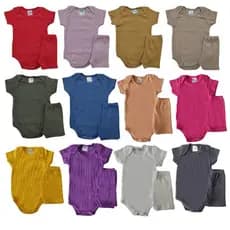 Kit 5 Conjuntos Body Liso Verão CANELADO Bebê 05 Bodys e 05 Shorts Cores Sortidas