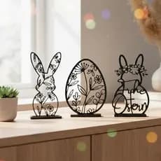 Trio Coelhos de Páscoa Decorativos Design Moderno Minimalista Escandinavo Enfeite Mesa Sala Premium