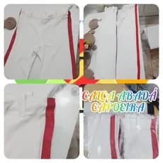 Calça abadá Capoeira branca listra vermelha 100% poliamida