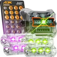 Kit 4 Strobo AJK 3.0 6W RGB Digital Endereçável e Ritmico Faróis 6W + Controle 38 Mil Efeitos