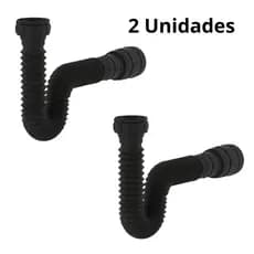 Kit 02 Sifão Flexível Sanfonado Ajustável Pia Cozinha Tanque PRETO