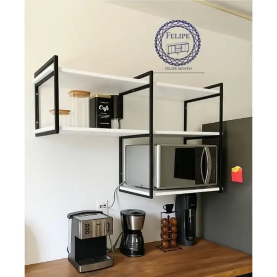 KIT PRARELEIRA2 INDUSTRIAL DE PAREDE OU SUSPENSA PARA MICROONDAS COM PRATELEIRA DE MDF 180CM  (COMPLETO COM PRATELEIRAS)
