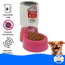 Comedouro Automático Rosa Para Cães E Gatos Antibacteriano 1,5kg Ideal Dog