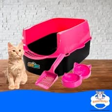Kit Caixa de Areia Furba para Gatos Encantadora Alta Gigante com Comedouro e Pá higiênica