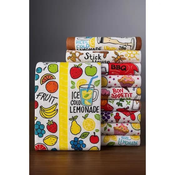Kit 10 Panos de Prato Felpudos 100% Algodão Alta Absorção Estampados Premium
