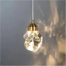 Luminária Pendente Diamante Cristal K9 7W 3 Cores de Luz Dourado Moderno Minimalista