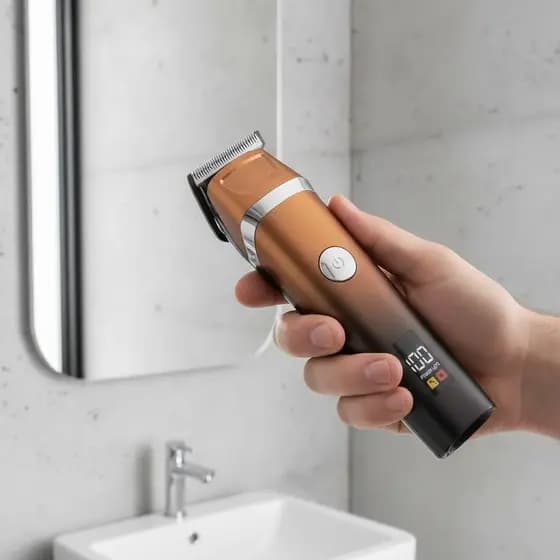 Máquina de Cortar Cabelo Profissional Sem Fio H'Maston LFJ06 LCD Recarregável USB