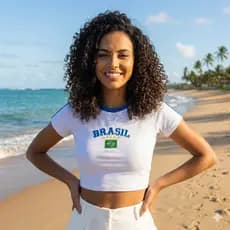 Cropped Manga camisa do Brasil Ribana Sem Bojo Copa do Mundo Rio de Janeiro Verão Praia 2026