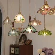Lustre Retrô De Vitral, Luminária Pendente De Latão Para Restaurante E Café