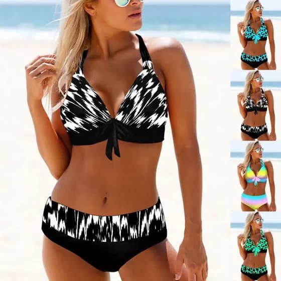 Preto Azul Verde lazer diário biquini feminino plu size com bojo cintura alta biquine novo estoque