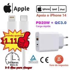 Kit Carregador De iPhone Fonte + Cabo Carregamento Rápido PD 20w+QC3.0 Porta Carregador Dual USB Tipo C Para iPhone 11/12/13/14 Certificação CE TUV teste
