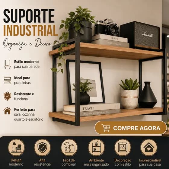 Kit 4 Suporte Para Prateleira Design Industrial 42x34cm Decoração Fixa Nicho Moderno Minimalista