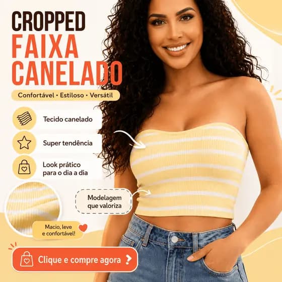 Cropped Feminino Ribana Canelada Tube Com Sustentação Real