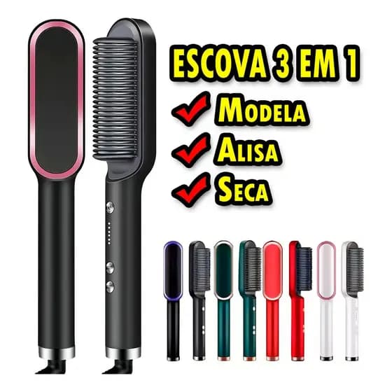 Escova Alisadora De Cabelo, 3 Em 1, Pente Elétrico Cerâmico