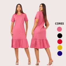 Vestido Feminino Básico Versátil Com Babado Moda Cristã Evangélica Malha Confortavel
