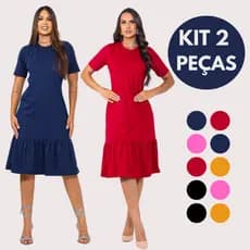 Kit 2 Vestidos Feminino Midi Soltinho Elegante Malha Algodão Confortavél
