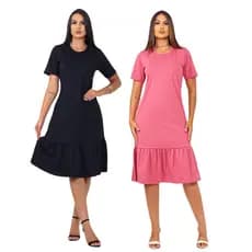 Kit 2 Vestidos Midi Algodão Babado Moda Evangelica Casual