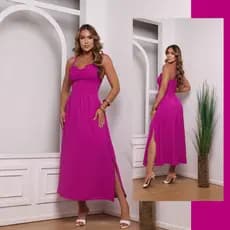 Vestido Feminino Midi De Festa Soltinho Elegante Versátil  Com Fenda Lateral Do P Ao GG
