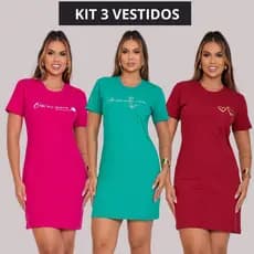Kit 3 Vestidos Camisão Moderno Soltinho 100% Algodão Estampado Blogueira