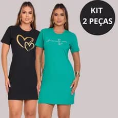 Kit 2 Vestido Feminino Moderno Estilo Camisão Soltinho 100% Algodão Moda Jovem