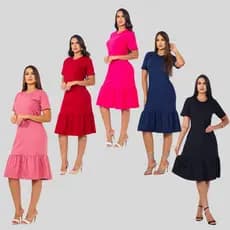 Kit 5 Vestidos Babado Midi Moda Evangelica