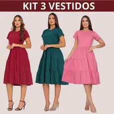 Kit 3 Vestido Três Marias Soltinho Elegante Moda Cristã Alta Qualidade