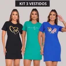 Kit 3 Vestidos Camisetão Moda Casual Soltinho Feminino Versátil Estiloso