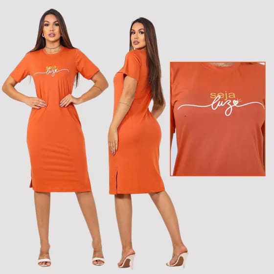 Vestido Feminino Mídi Moda Evangélica Fenda Lateral Elegante Luxo Com Manga