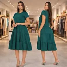 Vestido Feminino Midi Três Marias Rodado Versátil Casual (100% Algodão)