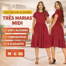 Vestido Feminino Midi Três Marias Rodado Versátil Casual