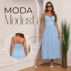Vestido Midi Feminino Dunas Com Lástex e Bojo Moda Modesta