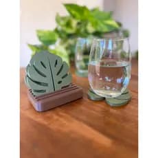 Conjunto Porta Copos Decorativo Kit 7 Peças Folha Monstera Costela de Adão Cozinha Moderna