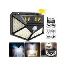Luminária Parede 100 Leds Solar Sensor Presença 3 Modos resistente sol e agua