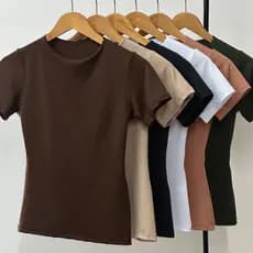 Blusa Baby Tee Suplex Slim Básica Manga Curta Fitness Casual Confortável Verão 2025