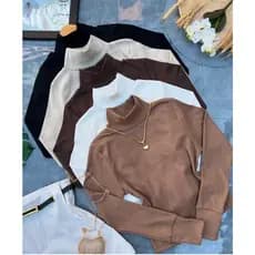 BLUSA CACHARREL FEMININA MANGA LONGA SEGUNDA PELE GOLA ALTA CANELADA RIBANA PREMIUM INVERNO