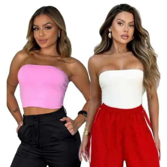 Kit Top Tube Tomara Que Caia Cropped Top Faixa Feminino Basico Tubinho Com Forro Duplo Moda Blogueira Verao