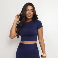 Cropped Slim Suplex Manga Curta Básico Verão Confortável Fitness Academia Diversas Cores Preto Candy Color