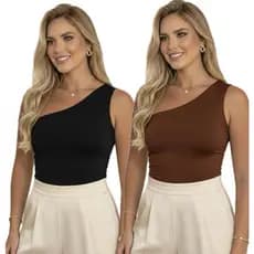 Kit 2 Blusa Regata Femininas Um Ombro Só Nula Manga Blusa Suplex Básica Moda Verão Elegante Justinha