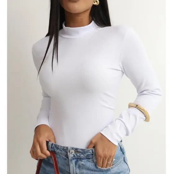 BLUSA FEMININA MANGA LONGA SEGUNDA PELE GOLA ALTA CANELADA RIBANA BÁSICA INVERNO FRIO