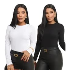 KIT 2 BLUSAS FEMININA CANELADA RIBANA MANGA LONGA PREMIUM JUSTA INVERNO MODA BLOGUEIRA