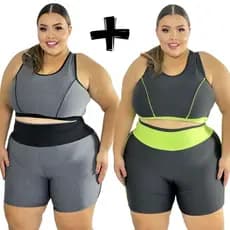 Kit 2 Conjuntos Fitness feminino Top + Short PLUS Size e Slim G GG XGG EXGG (40 ao 54) modelo curves
