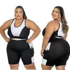 Conjunto Academia Short c/bolso + Top PLUS SIZE E SLIM 40 ao 54 Curves Fitness feminino G ao EXGG