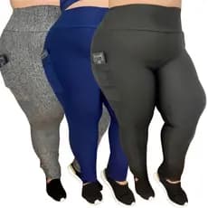 Kit 3 Calças Leggings com Bolso fitness feminino Plus size 44 ao 54 modelo curves
