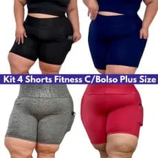 Kit 4 Shorts Fitness feminino com Bolso Plus Size GG XGG EXGG (44 ao 54) modelo curves