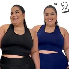 Kit 2 Tops Fitness Plus Size feminino 44 ao 54 Cropped de Academia Modelo Curves
