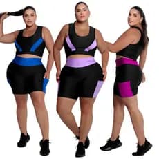 Kit 3 conjuntos Fitness Short com bolso + Top Plus Size e Slim 40 ao 54 Modelo Curves feminino