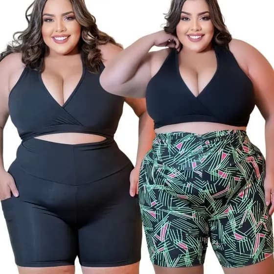 Kit 2 Shorts Fitness feminino Plus Size Liso ou Estampado GG XGG e EXGG (44 ao 54) modelo curves