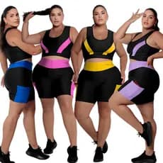 Kit 4 Conjuntos Fitness Short c/bolso + Top Plus size e Slim (40 ao 54) Modelo curves feminino