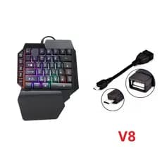 Kit Teclado de Uma Mão Rgb Led Para Celular Com Cabo  Otg Micro Usb, Tipo C, iPhone Gamer Jogos